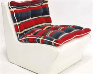 133 - Post modern lounge chair, striped upholstery stain spot on seat 27 x 25 1/2 x 33
