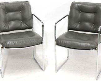 156 - Pair vintage chrome cantilever arm chairs Gray upholstery 31 x 20 1/2 x 22
