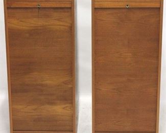 164 - 3 Faarup Mobelfabik Danish teak file cabinets rolling drop down tambour doors, with one key for all 3 cabinets 2 Larger 45 1/2 x 20 x 15 1 Shorter 30 x 20 x 15
