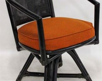169 - Vintage rattan black & orange swivel arm chair Signed Vogue 32 x 25 x 24
