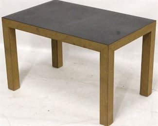 178 - Vintage gold textured parsons table w/ black top 22 x 22 1/4 x 35 1/4
