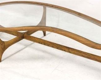 187 - Lane kidney shape boomerang walnut & glass table 14 1/2 x 65 x 34
