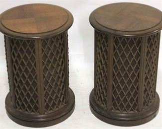 188 - Pr Pioneer round diamond lattice speakers, works vintage 20 1/4 x 14 1/2 diameter
