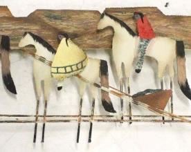 191 - Curtis Jere signed metal American Indian wall art 1993 Native Southwest Indian Nomad horse & mountain, 3 dimensional 20 x 51 1/2 x 8
