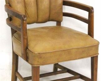 192 - Leather & wood vintage arm chair 36 x 23 1/4 x 27

