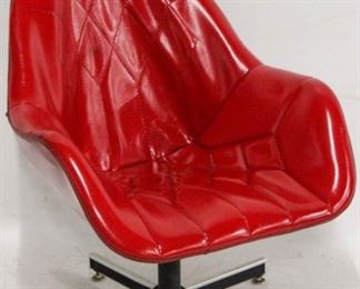 195 - Vintage red vinyl tufted swivel chair 32 1/2 x 26 x 27
