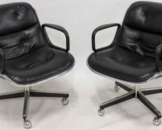 199 - Pair Knoll Charles Pollock executive chairs black leather, swivel 30 x 26 x 27
