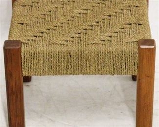 211 - Teak leg woven footstool 12 x 13 1/2 x 16 1/4
