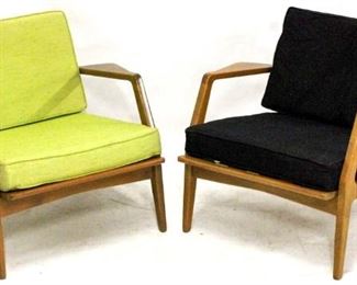 214 - Pair Kofod Larsen mid-century lounge chairs black & green cushions 26 1/2 x 30 x 30
