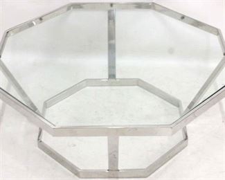 232 - Chrome Milo Baughman stop sign glass top table 15 x 37 1/2 x 37 1/2
