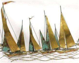 235 - Curtis Jere 1970s signed large sailboat sculpture 28 x 62
