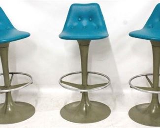 239 - Set of 3 Burke vintage teal swivel barstools 38 x 19 x 20
