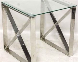 241 - 1970s Milo Baughman style chrome X table 21 3/4 x 21 3/4 x 21 3/4 glass top
