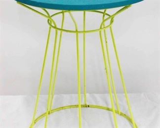 251 - Vintage metal base teal & yellow painted table 18 x 15 1/2
