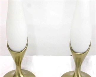 260 - Rare pair Laurel brass & frosted tulip lamps 14 1/2 tall
