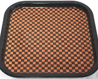 258 - Vintage metal black & orange tray 13 3/4 x 13 3/4
