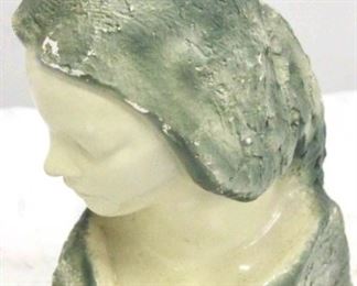 264 - V Glinsky vintage chalkware ladies head chips & loss to paint on base 11 x 5 1/2 x 7
