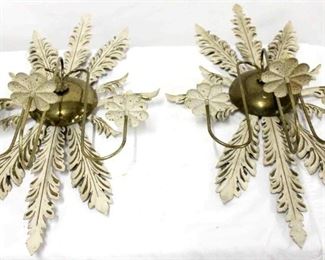 268 - Vintage pair metal wall sconces can hang tall or sideways 26 1/2 x 14 1/2 x 9
