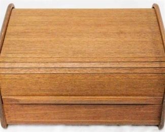 275 - Danish teak roll top storage file box 7 x 13 1/4 x 10
