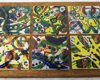 277 - 6 Hand painted tiles on wood back wall art 10 1/2 x 15 1/2

