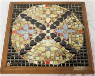 278 - Dated 1968 mosaic tile in frame few tiles missing 11 1/2 x 11 1/2
