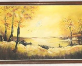 285 - Vintage oil on canvas painting Repaired hole in middle 27 x 51
