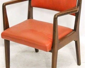 296 - Vintage orange vinyl upholstered walnut arm chair 30 x 24 x 21
