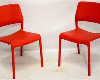 300 - Pair Knoll Spark red chairs by Don Chadwick molded plastic 31 x 17 x 19
