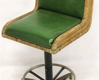 302 - Vintage wicker & vinyl swivel bar stool w/footrest 38 x 18 x 17
