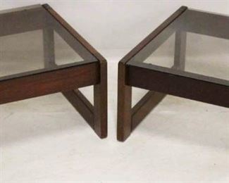 313 - Pair Percival Lafer rosewood & smokey glass tables 13 x 22 x 22
