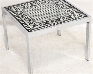 311 - 1970s Chrome glass top table w/ overlay 15 x 20 x 20
