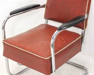 317 - Vintage dark red chrome Art Deco salon chair 33 x 24 x 25
