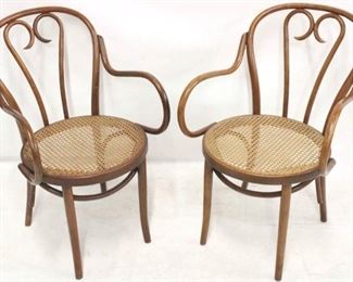 321 - Super nice pair vintage bentwood arm chairs cane seats intact 35 x 21 x 23
