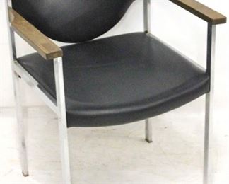 323 - Vintage Harter Corp chrome & black side chair wooden armrests 31 x 24 x 22
