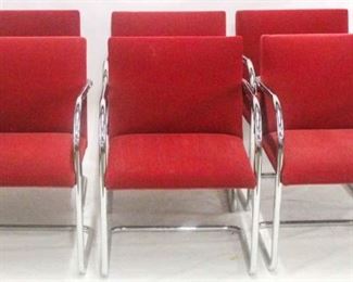 345 - Set of 6 Knoll Bruno chrome & burgundy chairs 32 x 22 x 22
