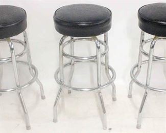 347 - Set of 3 chrome base black top swivel stools 30 x 15 diameter
