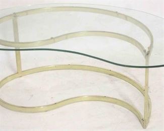 353 - Brass base kidney shape glass top coffee table 15 x 47 x 25

