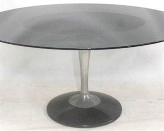357 - Mid-century tinted glass oval top tulip table 29 x 60 x 46
