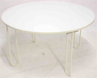 358 - Mid-century white round dining table 26 x 47
