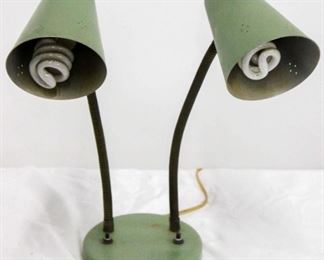 371 - Vintage avocado metal double goose neck desk lamp 15" tall
