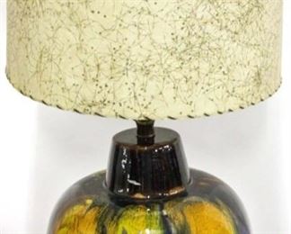 377 - Large mid-century lamp w/ silver overlay antelope 33" tall atomic fiberglass shade
