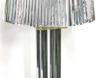 384 - Vintage 4 column chrome lamp on black base 36" tall unique molded silver color shade
