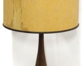 385 - Laurel brass & teak vintage lamp Shade has water stain 40" tall
