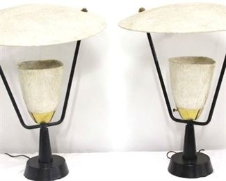 386 - Matching pair atomic cone table lamps Vintage fiberglass shades 24" tall, shades 20" diameter
