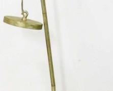 395 - Unusual vintage hanging pendant fixture w/ prisms pierced metal shade 53" tall
