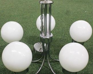 400 - 1960s chrome 5 light hanging fixture White globes 23" diameter

