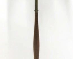 411 - Laurel brass & teak floor lamp with acrylic shade 57" tall shade has few small holes
