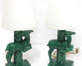 413 - Pair vintage gazelle pottery lamps 19" tall
