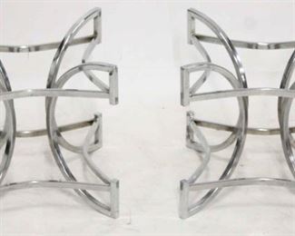 426 - Unusual pair chrome geometric stands needs glass for tops 15 x 14 3/4 x 14 3/4
