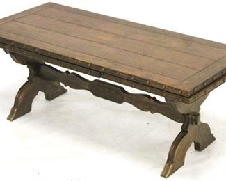 432 - Romweber Viking X base trestle oak coffee table draw leaf extension 17 1/2 x 44 x 20
